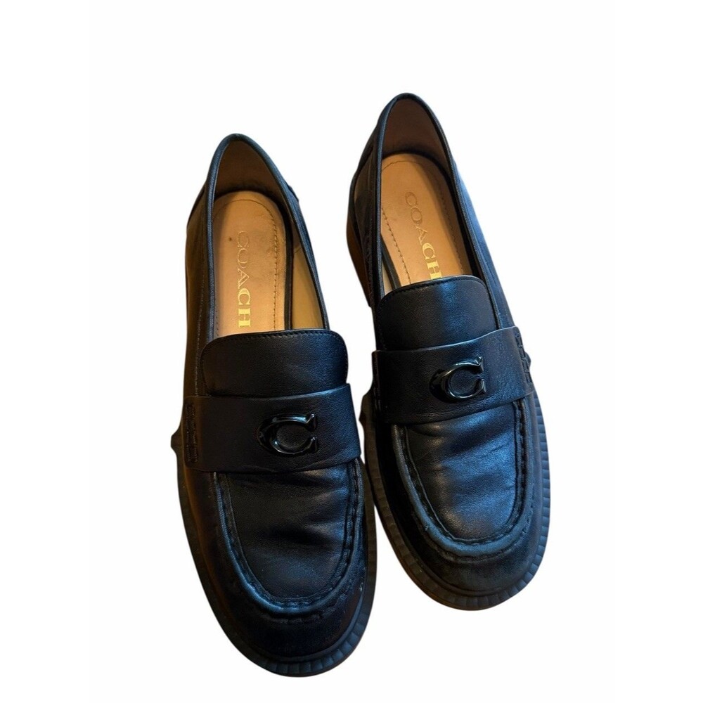 Coach Black Leah Leather Platform Loafers Slip-On Shoes Size 6.5 Logo Chunky Y2K - Picture 2 of 12